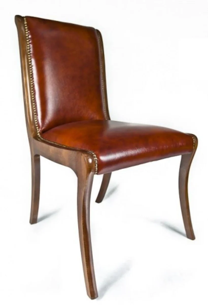 Casa Padrino silla de comedor de cuero genuino marrón 50 x 47 x H. 95 cm - muebles de lujo