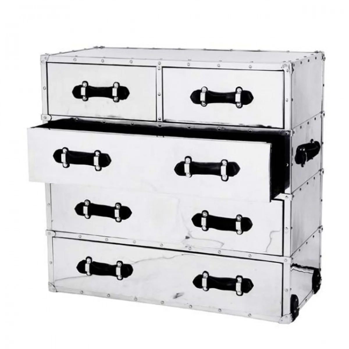 Casa Padrino luxury drawer cabinet Vintage Flyer Design Aluminium / Black - Chest - Art Deco Baroque Nouveau suitcase cabinet