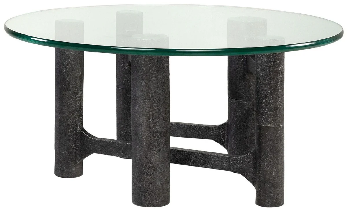Casa Padrino mesa de centro de lujo negro antiguo ? 75 x A. 35,5 cm - Mesa de sal¨®n redonda de aluminio con tapa de vidrio - Muebles de sal¨®n - Muebles de lujo - Interiores de lujo