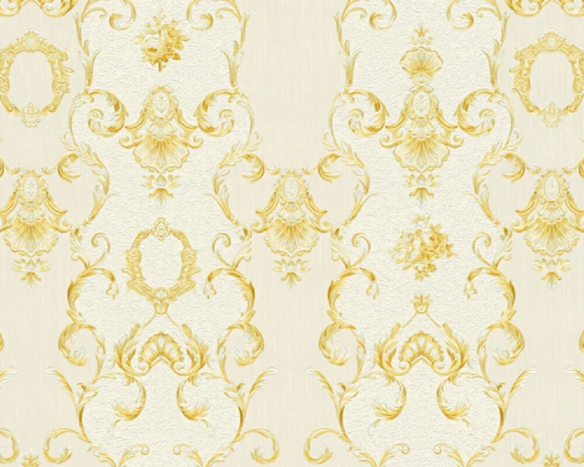 Casa Padrino papel pintado barroco no tejido crema / oro - Papel pintado para salón de estilo barroco con patrón elegante - Accesorios de decoración barroco