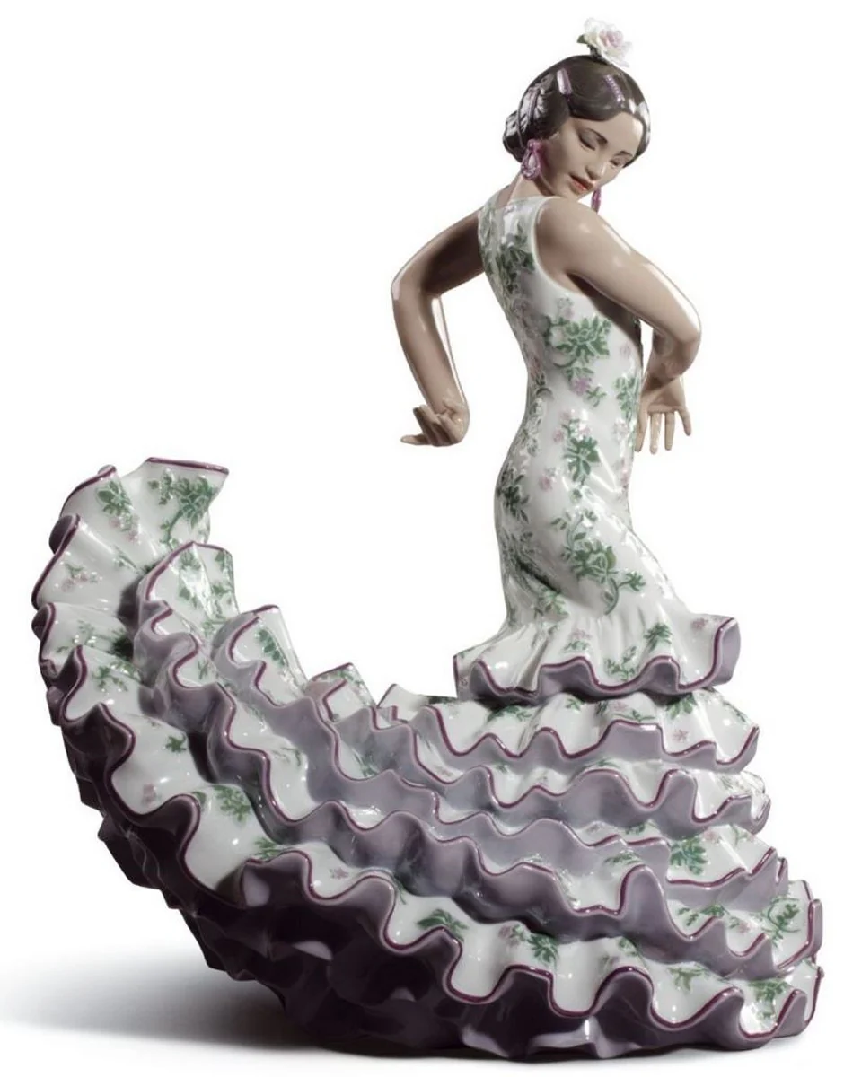 Casa Padrino Luxury Porcelain Sculpture Flamenco Woman Multicolor 27 x H. 47 cm - Handmade Luxury Deco Figurine - Limited Edition