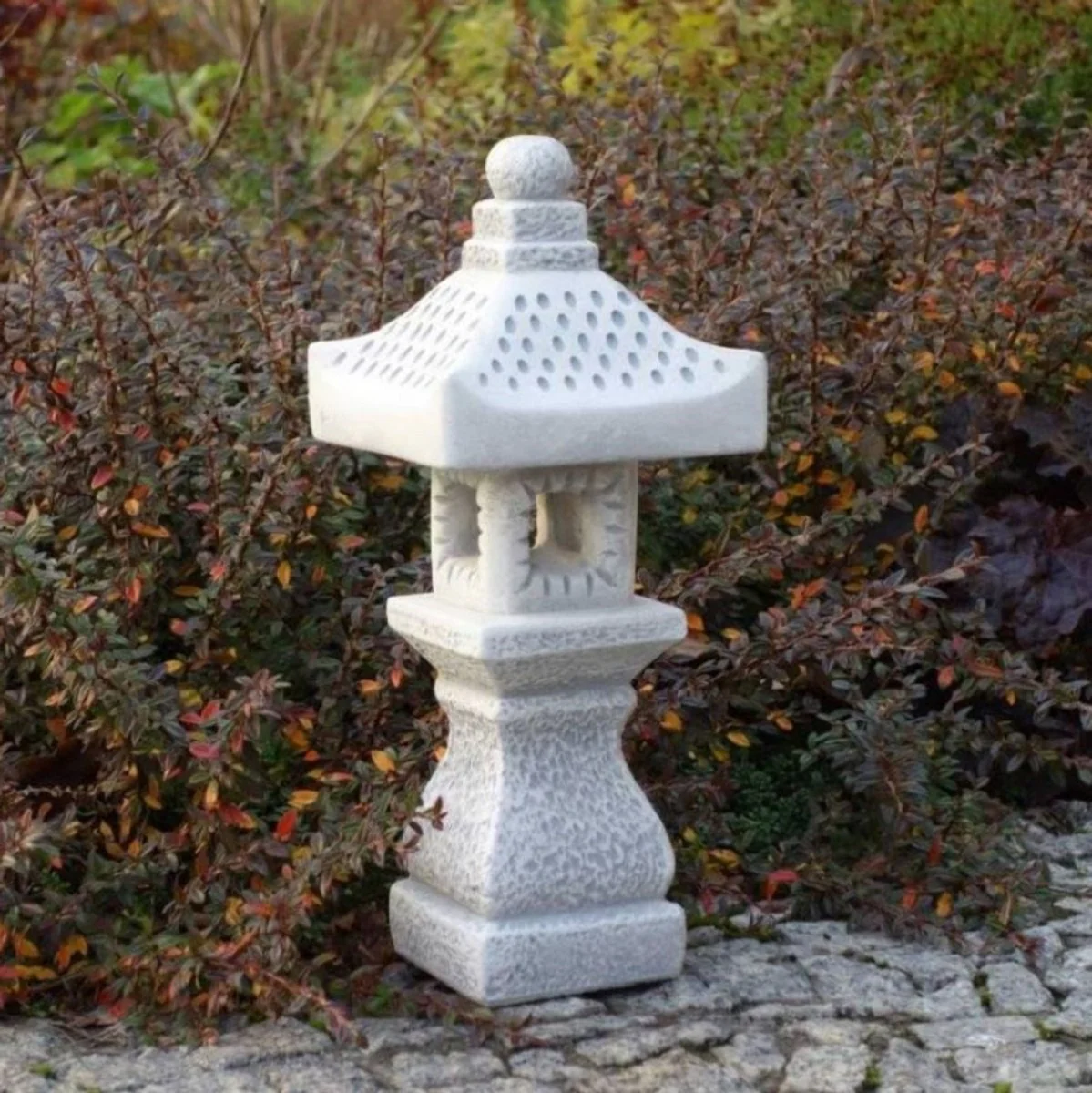 Casa Padrino Lámpara de Jardín de Estilo Japonés Blanco / Gris 12 x 11 x A. 40 cm - Lámpara de Jardín y Terraza Pequeña - Farol de Jardín Resistente a la Intemperie - Iluminación de Jardín