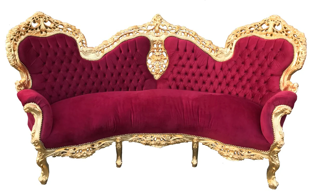 Sof¨¢ barroco Casa Padrino Adorne Bordeaux / Gold + 2 Sillones - Living Baroque - Edici¨®n limitada