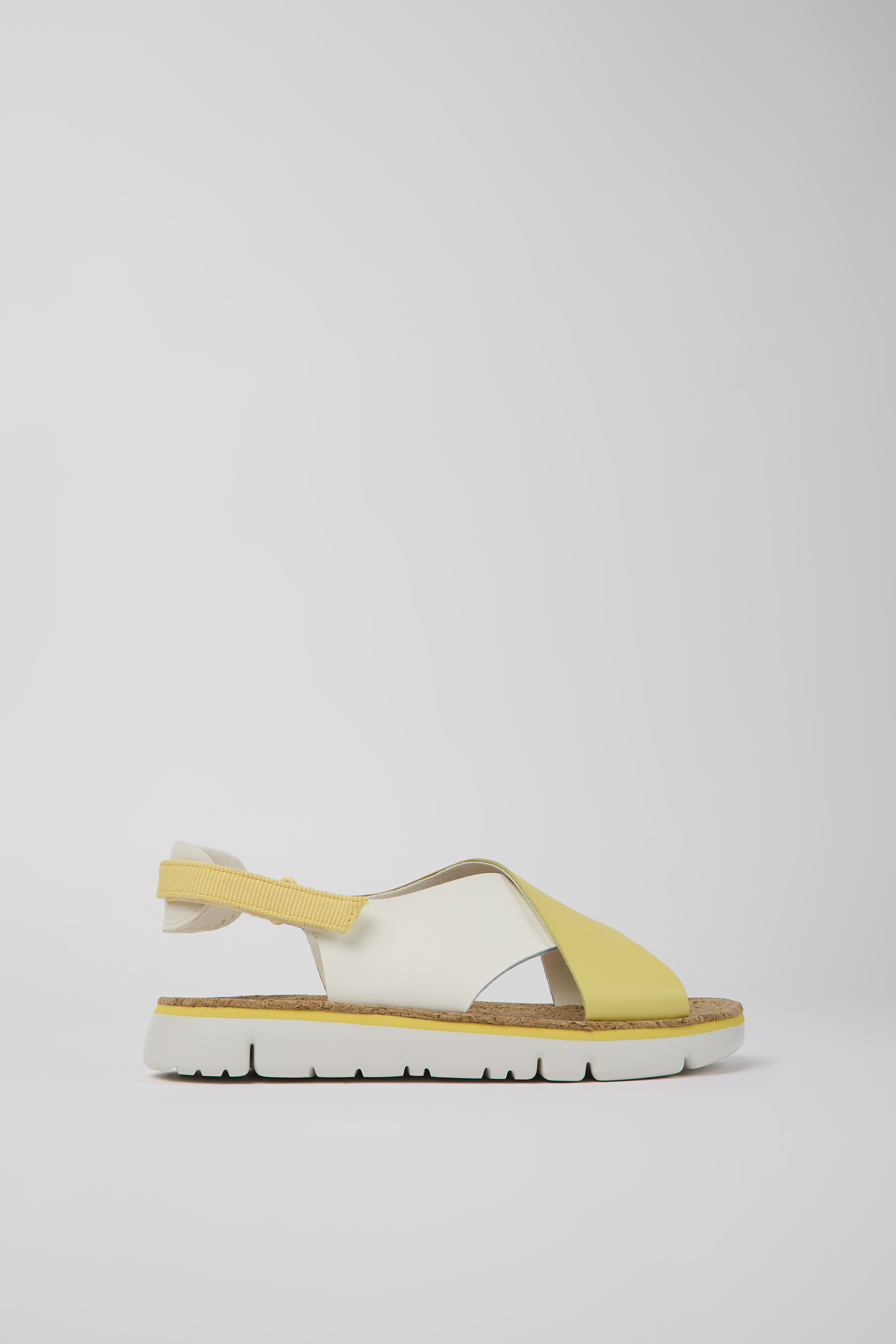 Twins - White and yellow leather and textile sandals for women