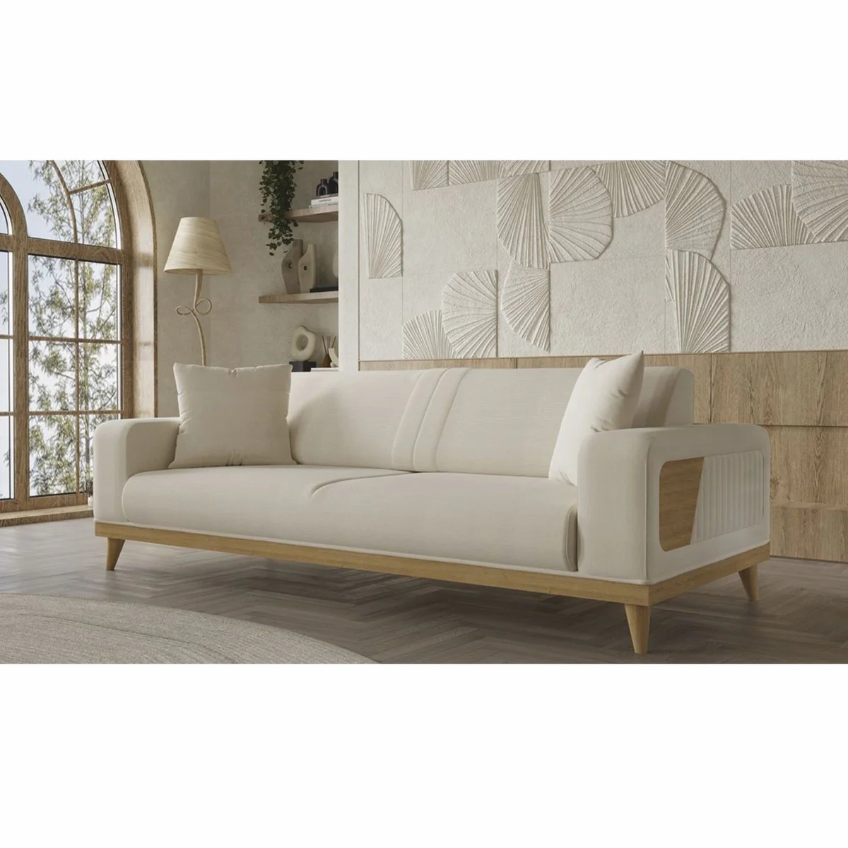Casa Padrino sof¨¢ de lujo de 3 plazas con respaldo regulable crema / natural 224 cm - Interior de lujo