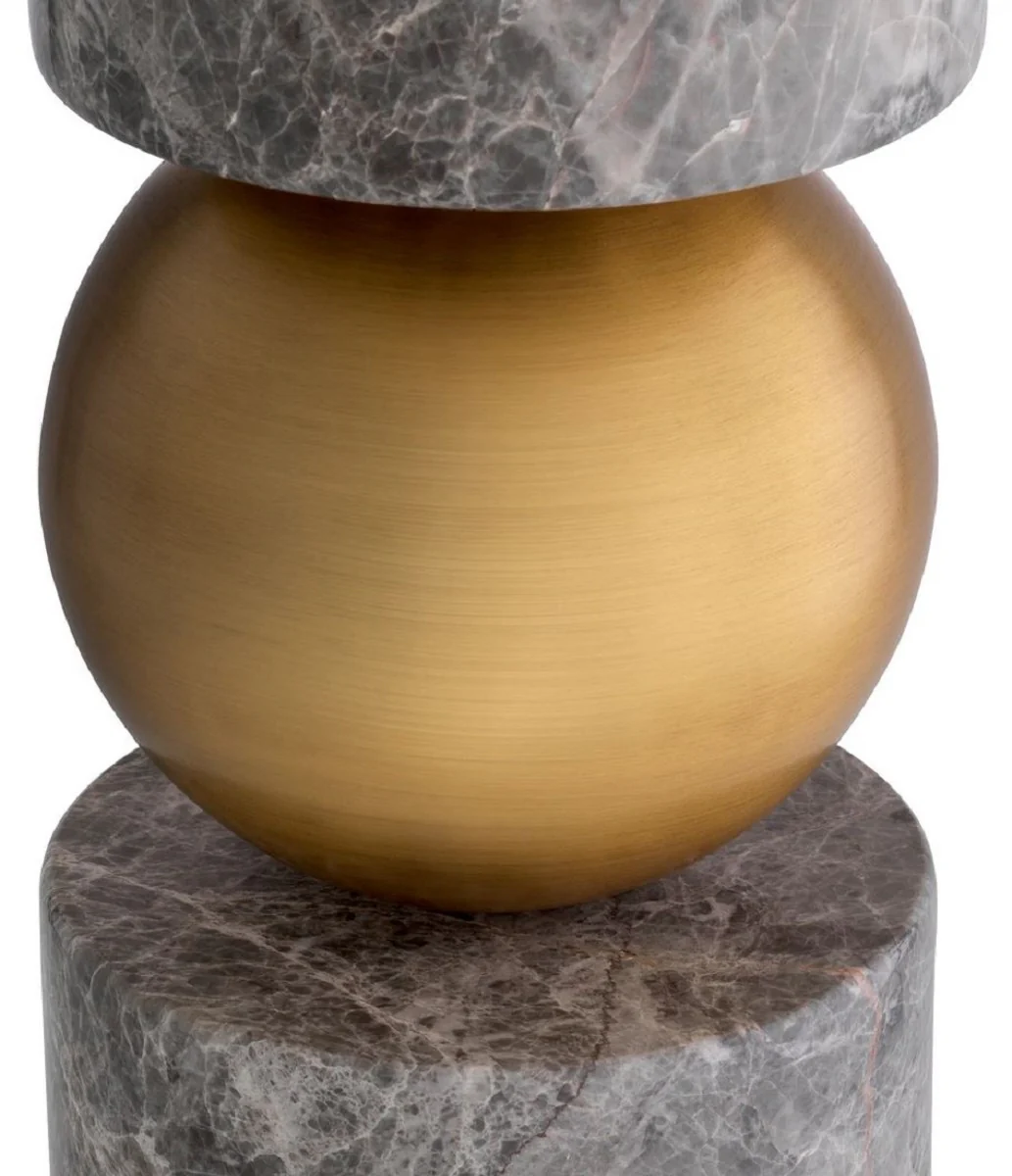 Casa Padrino lámpara de mesa de lujo latón antiguo / gris / crema Ø 50 x A. 92,5 cm - Lámpara de escritorio con pantalla redonda - Lámparas de mesa de lujo - Lámparas de escritorio de lujo