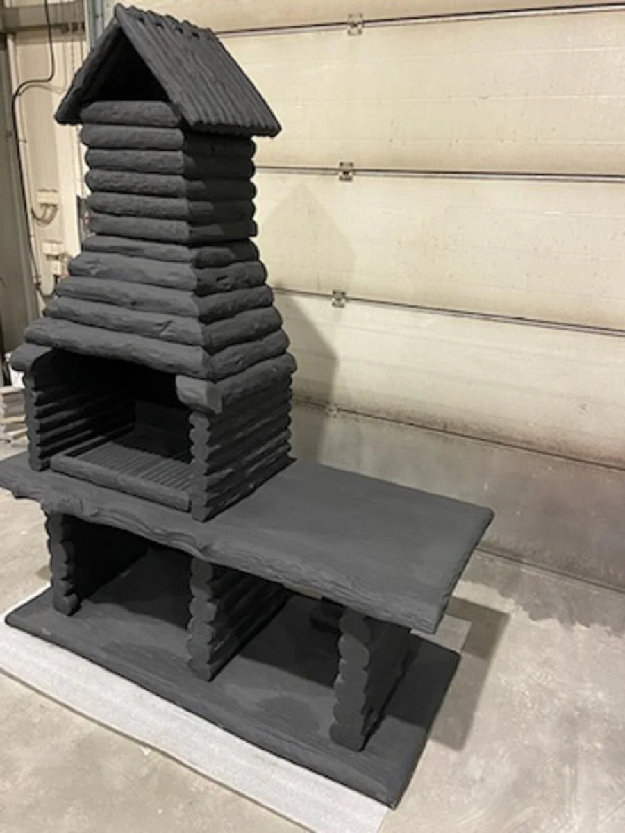 Casa Padrino barbacoa de jard¨ªn de lujo negro 162 x 70 x A. 205 cm - Chimenea de hormig¨®n en aspecto de madera - Accesorios de jard¨ªn de lujo