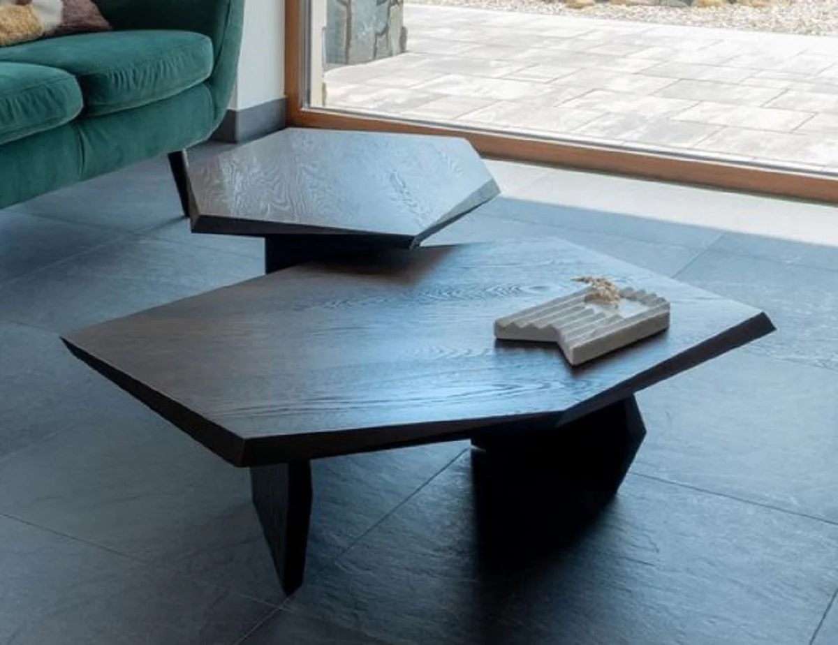 Casa Padrino conjunto de 2 mesas de centro de madera maciza de lujo marr¨®n oscuro - Mesas de sal¨®n de madera de roble - Muebles de sal¨®n - Muebles de lujo - Interiores de lujo