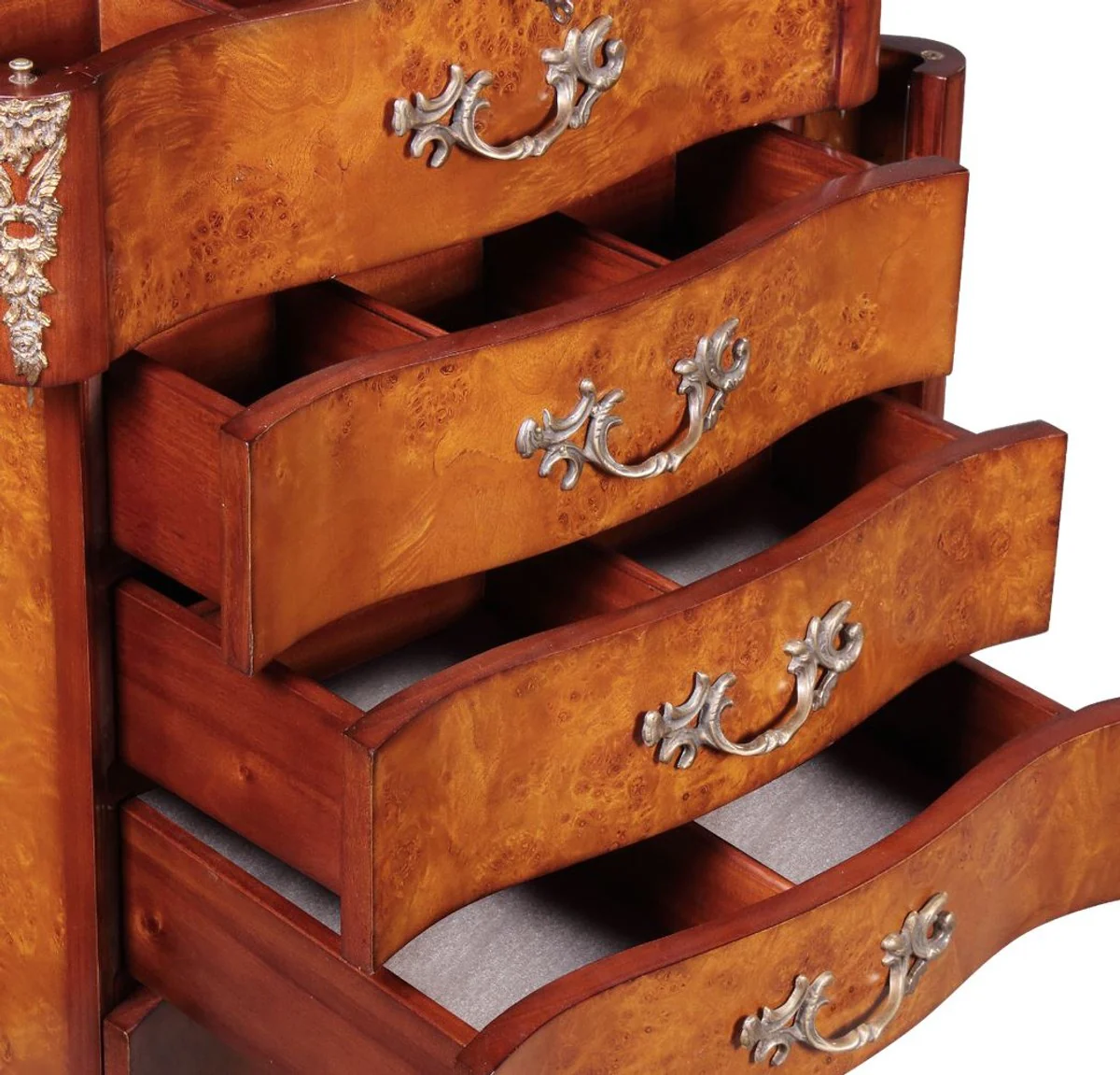 Casa Padrino c¨®moda de joyer¨ªa barroco de lujo marr¨®n claro / marr¨®n / plata 56 x 36 x A. 128 cm - C¨®moda de madera maciza noble con espejo - Muebles Barrocos