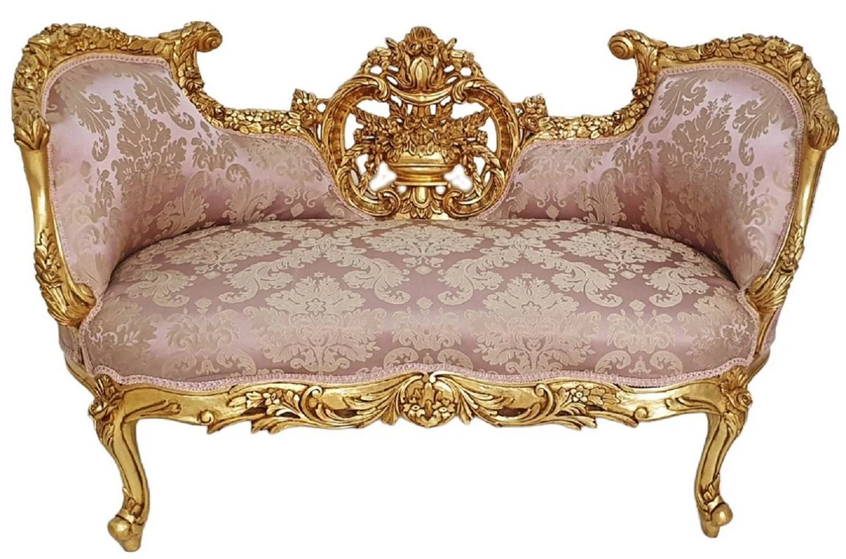 Casa Padrino sof¨¢ barroco rosa / oro - Magn¨ªfico sof¨¢ de sal¨®n de estilo barroco - Muebles de sal¨®n de estilo barroco - Muebles barrocos - Interiores barrocos