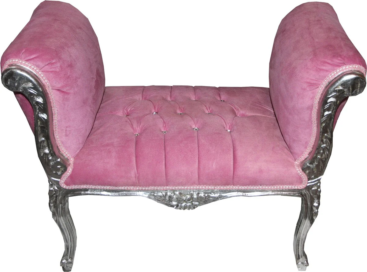 Taburete Taburete Casa Padrino, Rosa / Plateado con pedrer¨ªa Bling Bling - Banco barroco