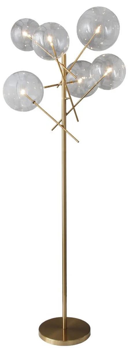 Casa Padrino lámpara de pie halógena de lujo latón 25 x 51 x A. 130 cm - Lámpara de pie de metal con pantallas redondas de vidrio - Colección de Lujo