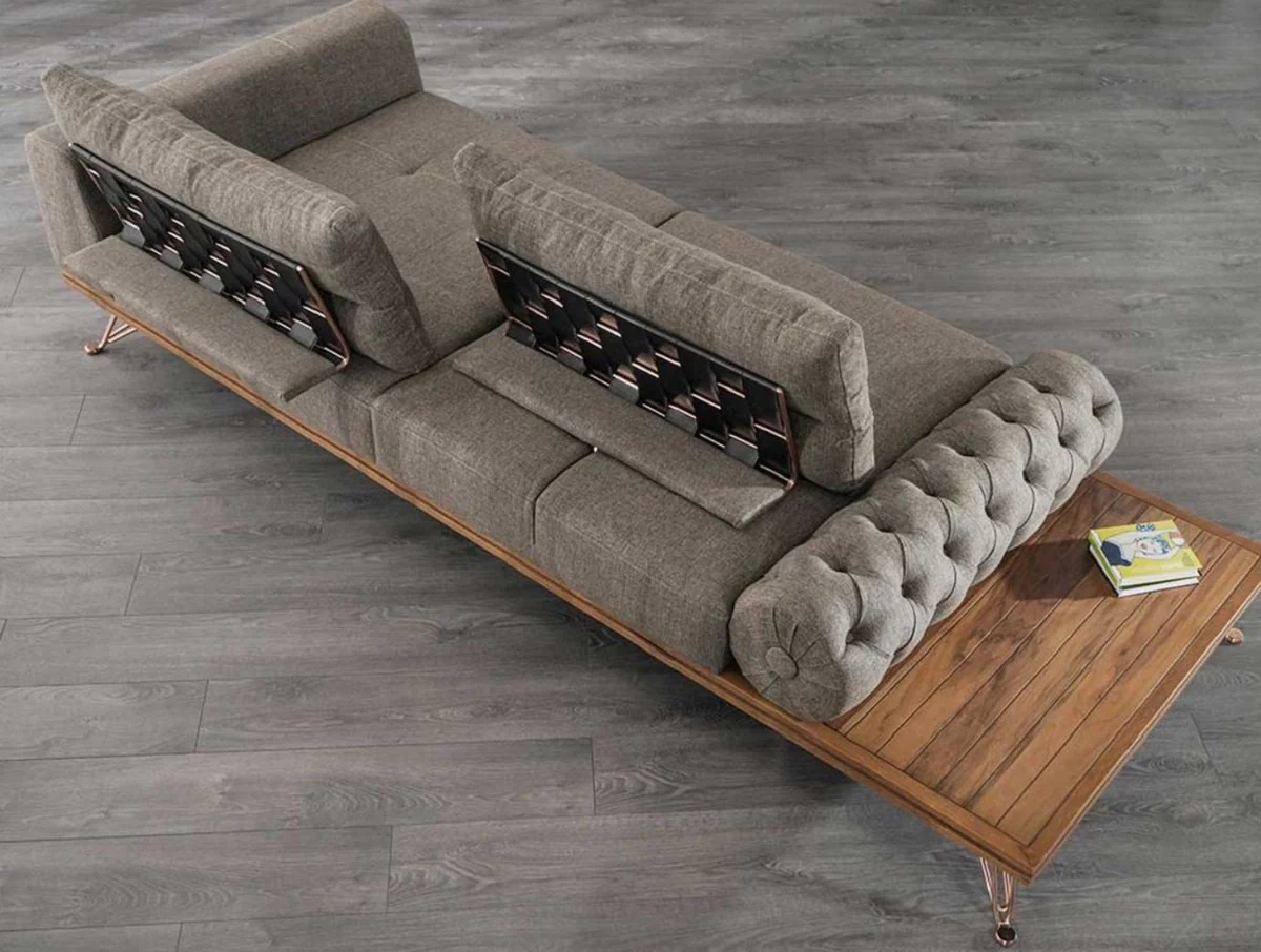 Casa Padrino sof¨¢ de lujo gris / marr¨®n / cobre 270 x 100 x A. 65 cm - Sof¨¢ de sal¨®n con respaldos regulables - Muebles de sal¨®n - Muebles de hotel - Muebles de lujo