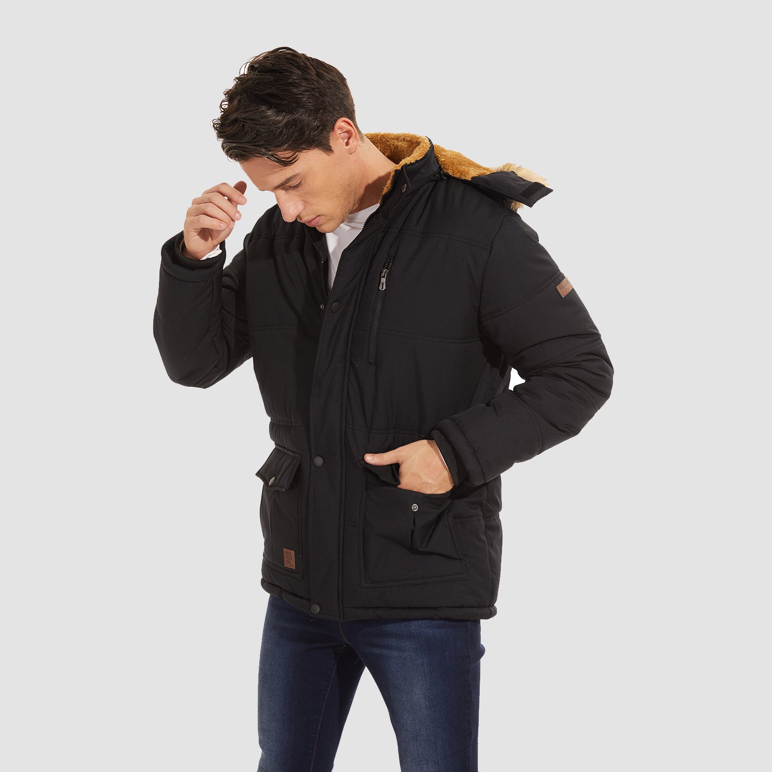 Men's Hooded Winter Coat Puffer Jacket Thicken Warm Fur Down Parka Jacket with Removable Hood