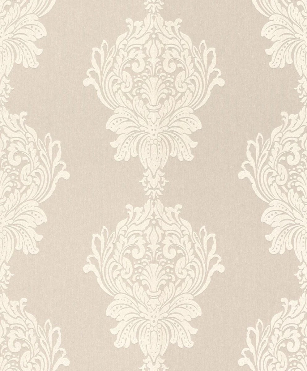 Casa Padrino papel pintado no tejido barroco beige / crema - Papel pintado de salón de estilo barroco con patrón elegante - Decoración de salón barroco - Decoración de pared en estilo barroco