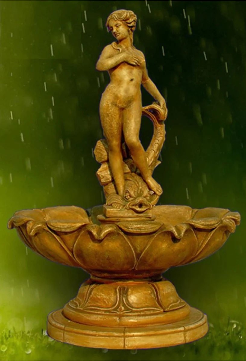 Casa Padrino Fuente Art Nouveau Beige Antiguo Ø 145 x A. 210 cm - Magnífica Fuente de Jardín - Fuente de Decoración de Jardín - Accesorios de Decoración de Jardín Barroco y Art Nouveau