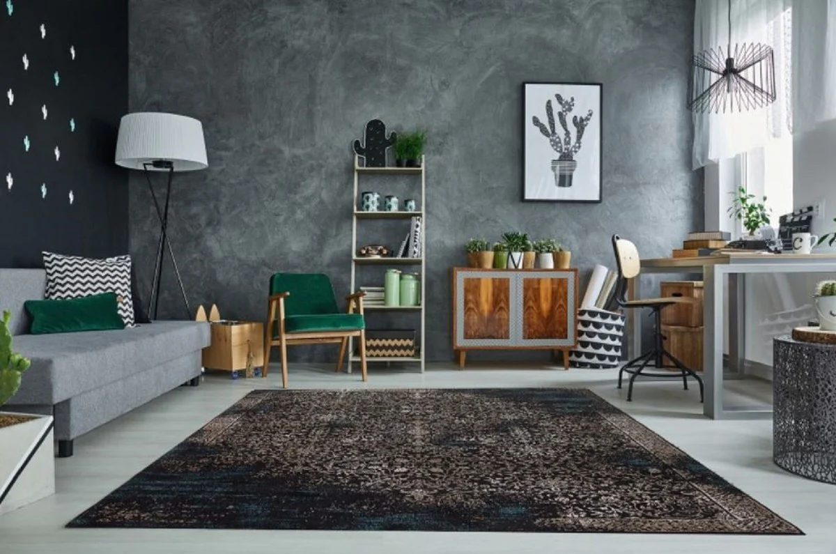 Casa Padrino alfombra de salón vintage azul / multicolor 160 x 240 cm - Alfombra rectangular de algodón - Accesorios de decoración de salón