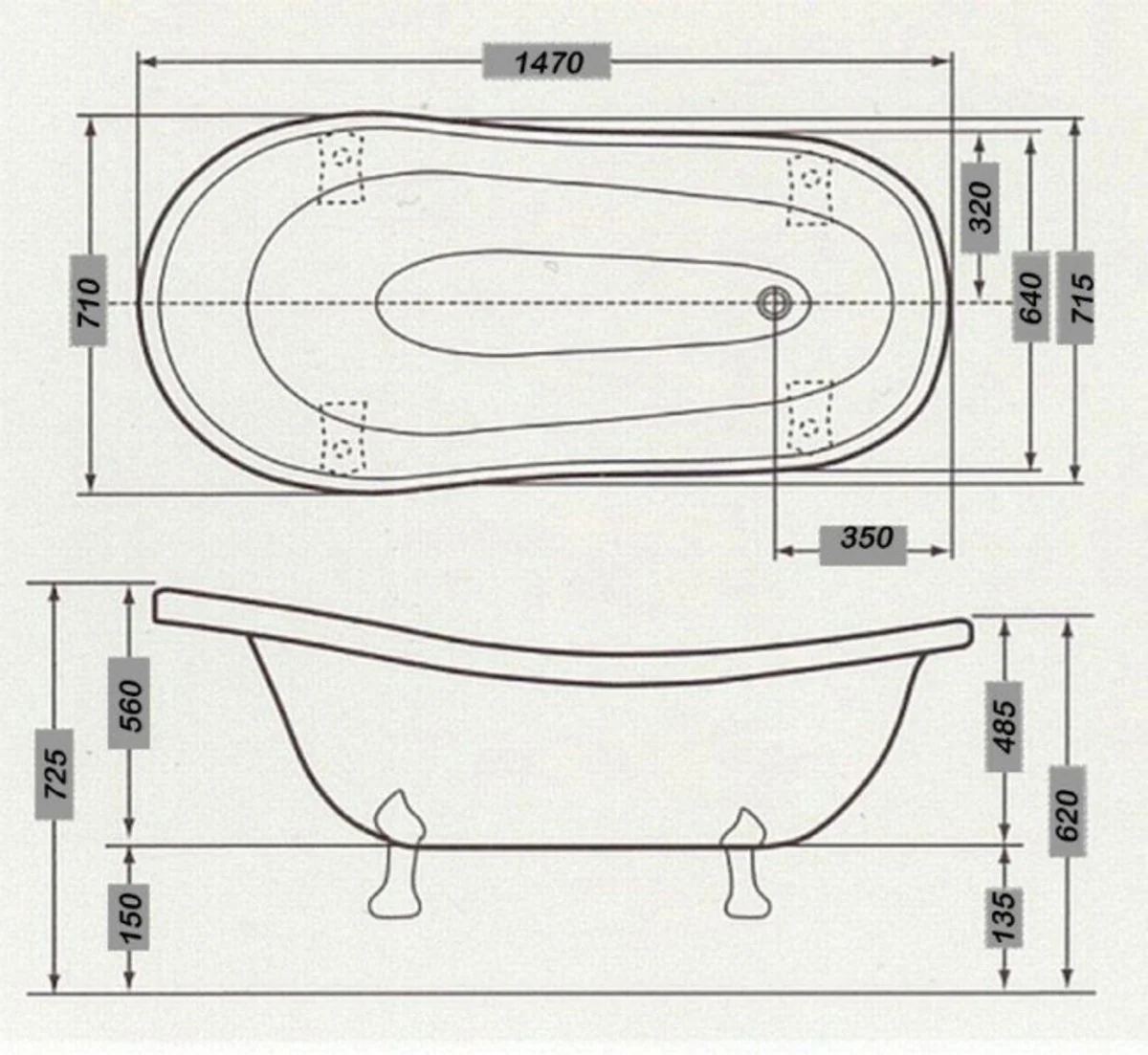 Baño de lujo independiente, de estilo Art Nouveau Roma Negro / Blanco / Cromo 1470mm - Baño barroco antiguo