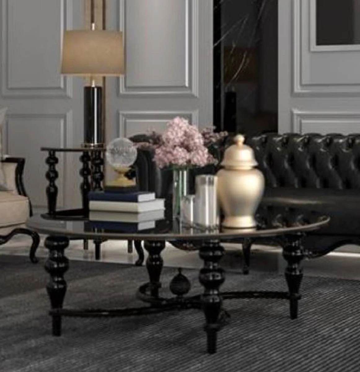 Casa Padrino mesa de centro barroco de lujo negro ? 114 x A. 47 cm - Mesa de sal¨®n redonda de madera maciza - Mobili da soggiorno in stile barocco nobile