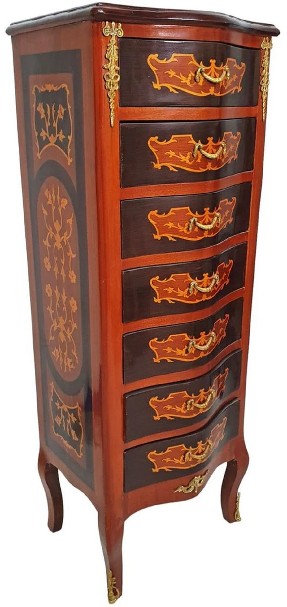 Casa Padrino cómoda barroco con 7 cajones marrón / oro - Magnífico armario de madera maciza en estilo barroco - Muebles de salón en estilo barroco - Muebles barrocos