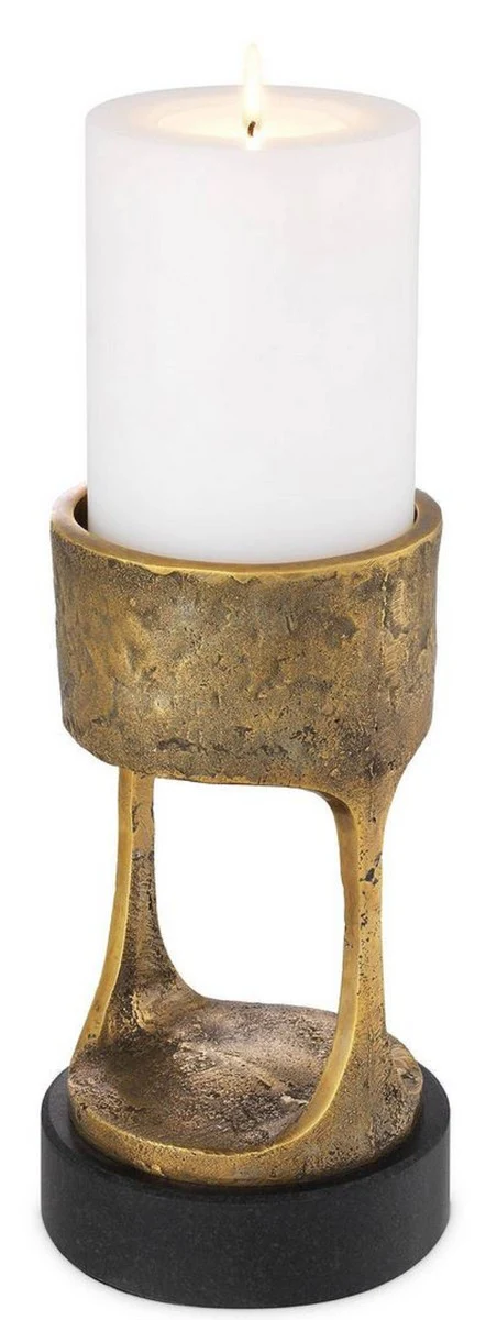 Casa Padrino Portavela de Lujo Lat¨®n Vintage / Negro ? 13 x A. 24 cm - Portavela de Lat¨®n con Base de Granito - Accesorios Decorativos