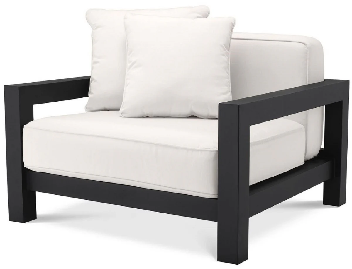 Casa Padrino sill¨®n de jard¨ªn de lujo con cojines negro / blanco 101 x 100 x A. 72 cm - Muebles de Hotel de Terraza de Jard¨ªn - Calidad de Lujo