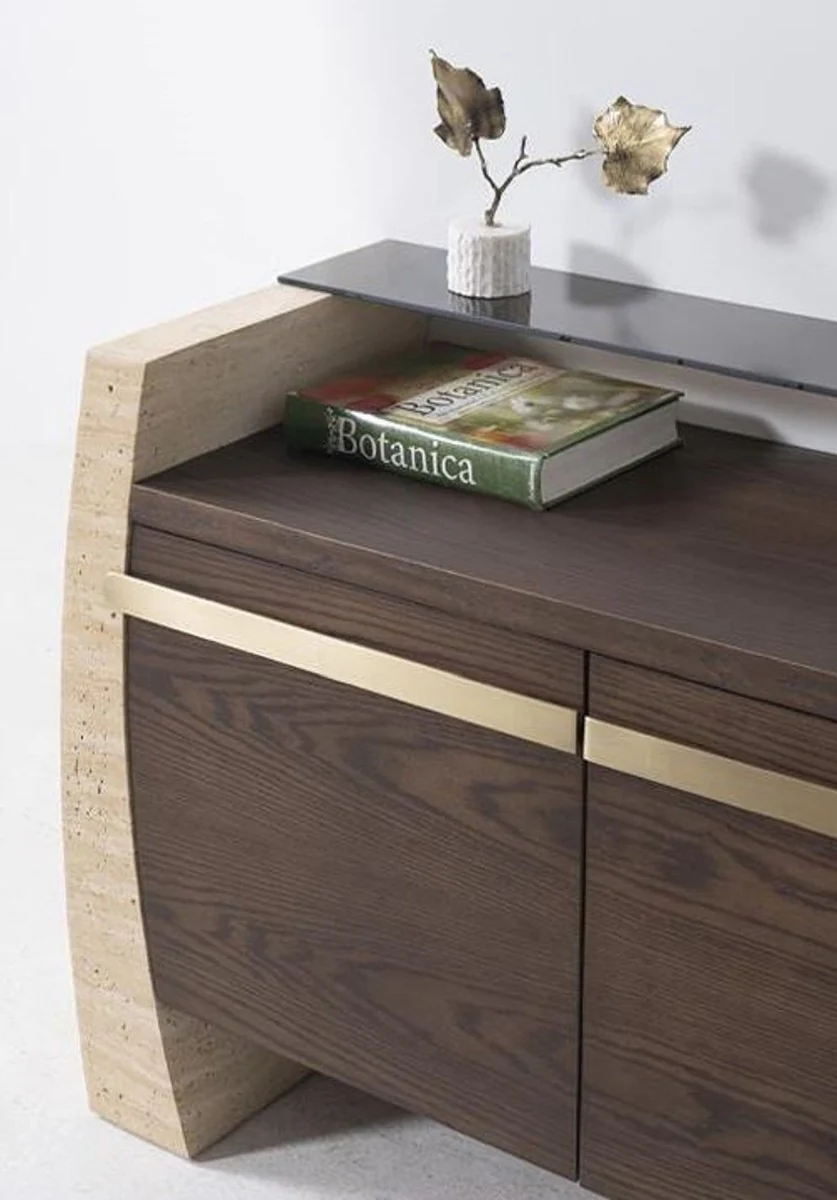 Casa Padrino aparador de lujo con 4 puertas y espejo de pared redondo - Muebles de lujo