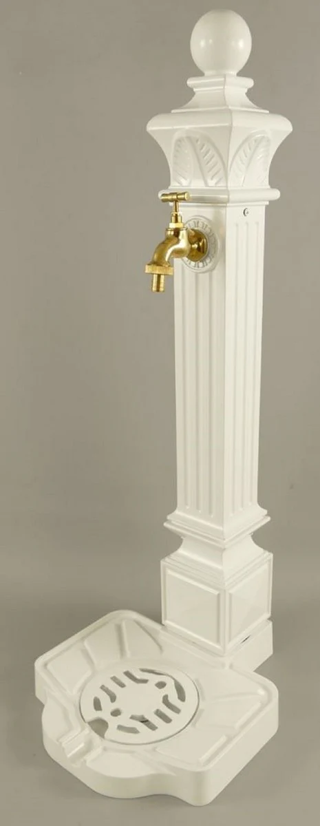 Casa Padrino columna de agua para jard¨ªn Art Nouveau blanco / oro 33 x 29 x A. 83 cm - Bomba de agua nost¨¢lgica de aluminio con grifo de lat¨®n - Accesorios de Jard¨ªn Barrocos y Art Nouveau