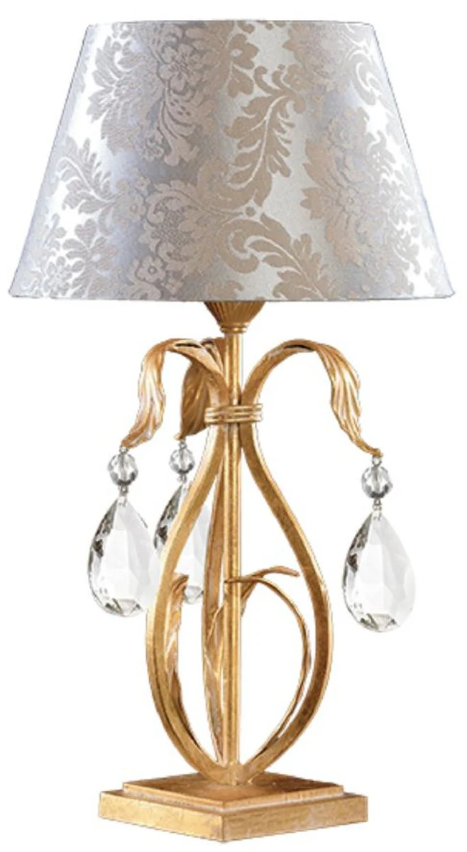 Casa Padrino lámpara de mesa de cristal barroco de lujo oro / blanco / plata Ø 25 x A. 46 cm - Magnífica lámpara de escritorio estilo barroco con cristal de bohemia - Hecho en Italia