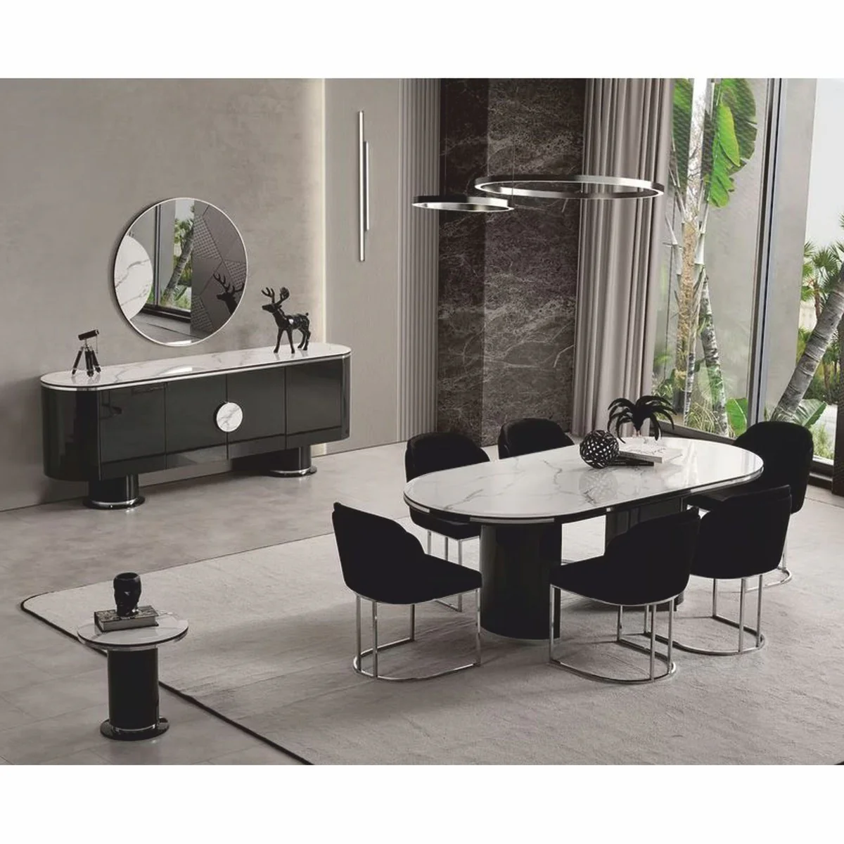 Casa Padrino Aparador de Lujo Negro / Blanco / Plata 221 cm - Muebles para Hotel y Comedor