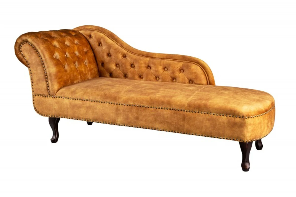 Chaise longue Chesterfield de terciopelo amarillo mostaza / marr¨®n oscuro de Casa Padrino