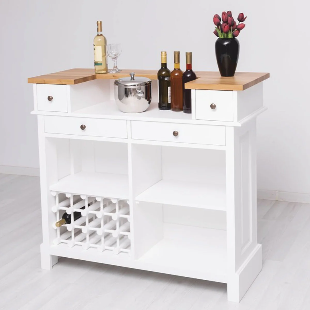 Casa Padrino barra de bar de estilo campestre blanco / natural 120 cm - Mueble bar macizo