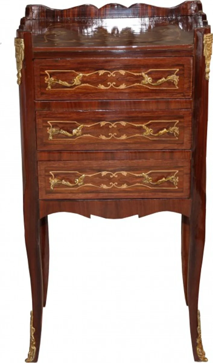 Casa Padrino Baroque chest of 3 drawers inlaid Brown H 82 cm, W 42 cm - Model Mahogany - bedside table