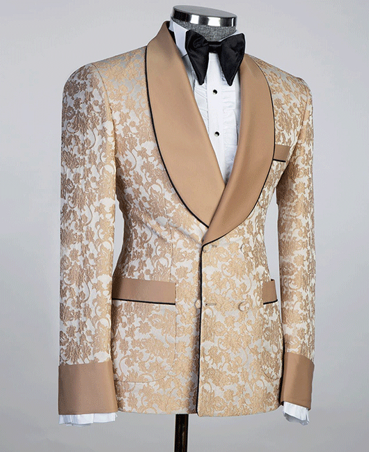 OK Elegant Jacquard Shawl Lapel Belted Pocket Tuxedo