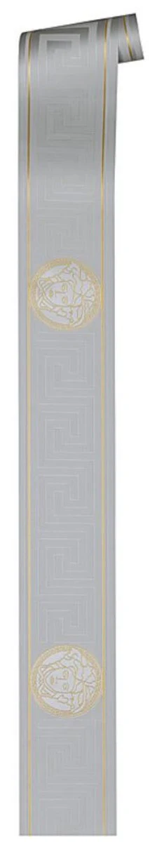 Versace Papel Pintado No Tejido Barroco Diseño Griego 935225 Plata / Oro - Borde - Papel Tapiz de Diseño - Calidad de Lujo
