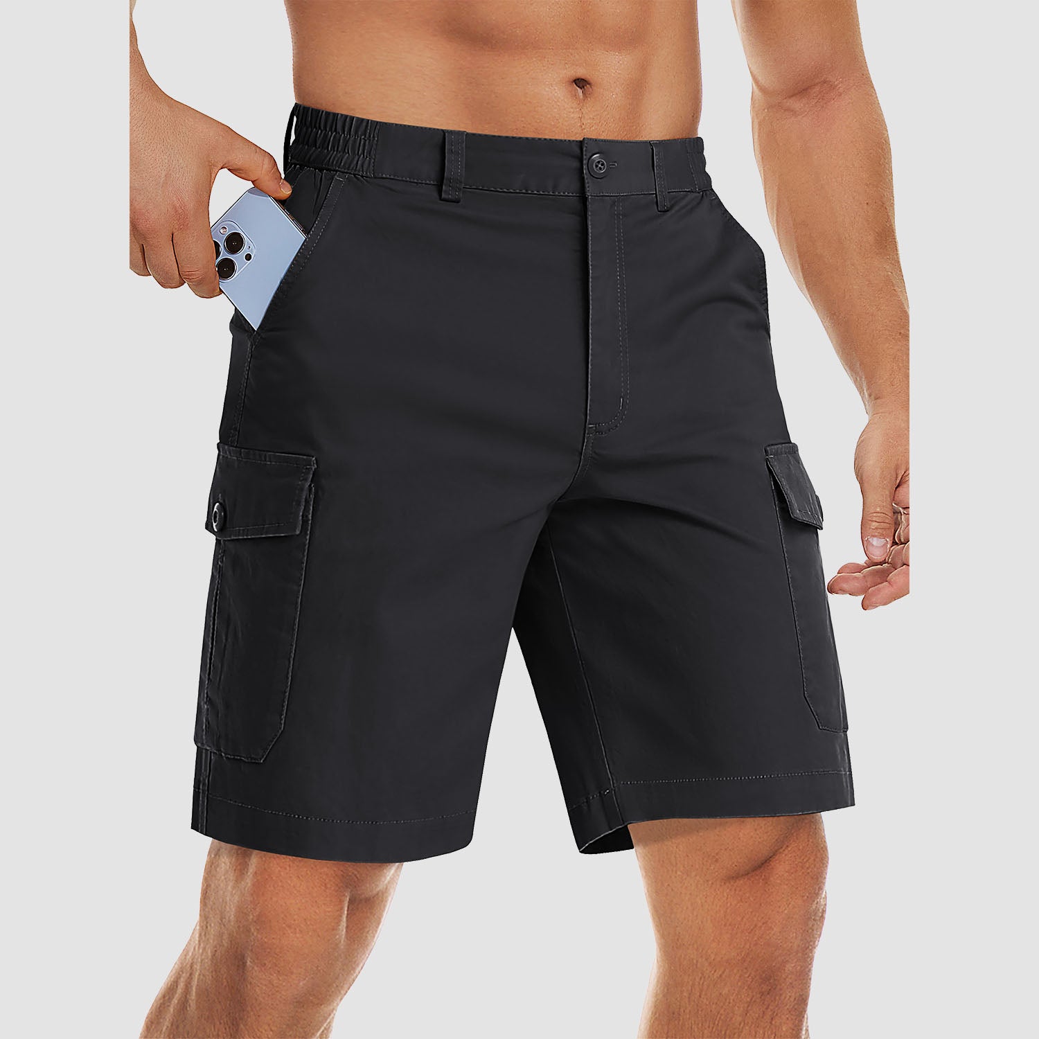 Men's Cargo Shorts with Multi Pockets for Work Elastic Waist Casual Cotton Shorts