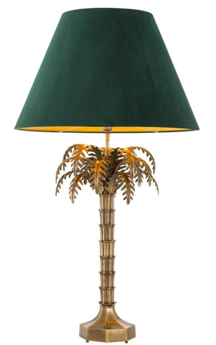 Casa Padrino lámpara de mesa de lujo latón vintage / verde Ø 65,5 x H. 114,5 cm - Lámpara de Sala de Estar con Diseño de Palmera