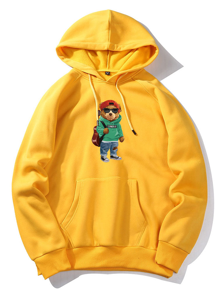 Guitar Bear Print Hoodie