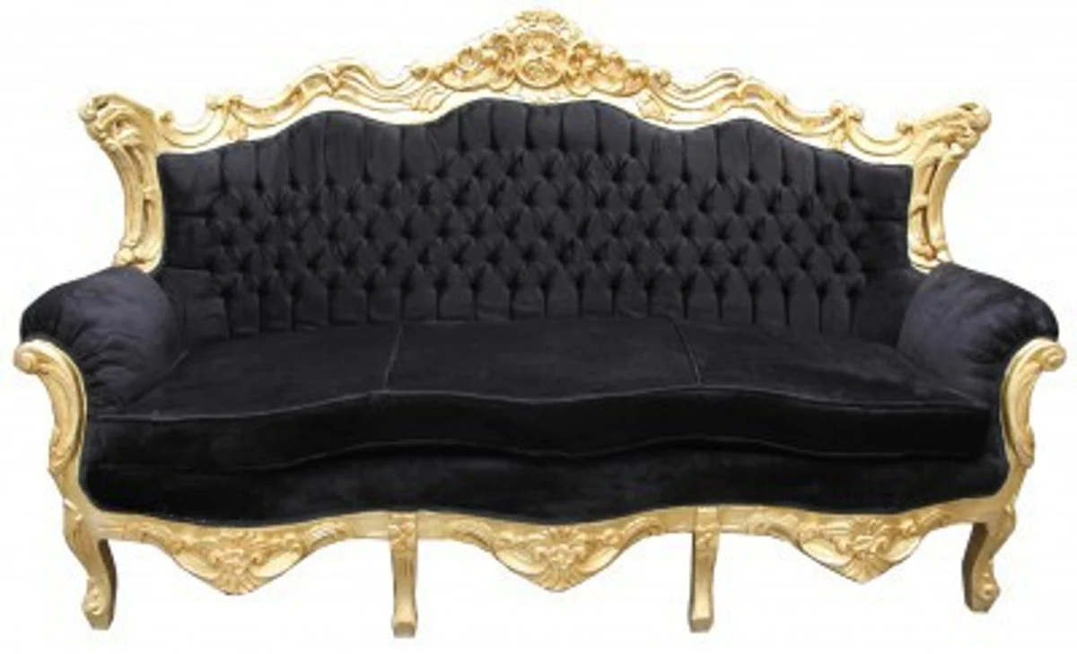 Casa Padrino Baroque Sofa  King  Black / Gold - Lounge Antique Style Sofa