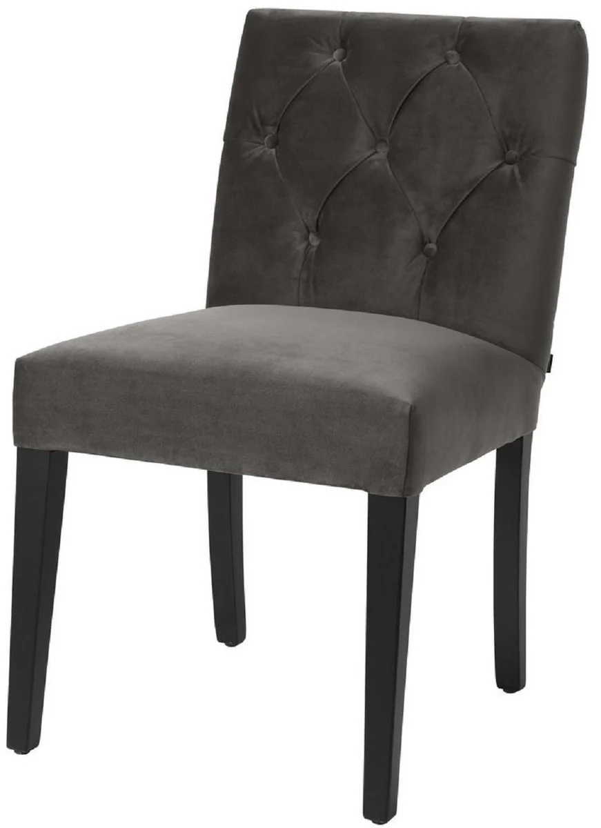 Casa Padrino silla de comedor de lujo gris / negro 51 x 64 x A. 90 cm - Silla de Cocina Chesterfield con Terciopelo Fino - Muebles de Comedor de Lujo