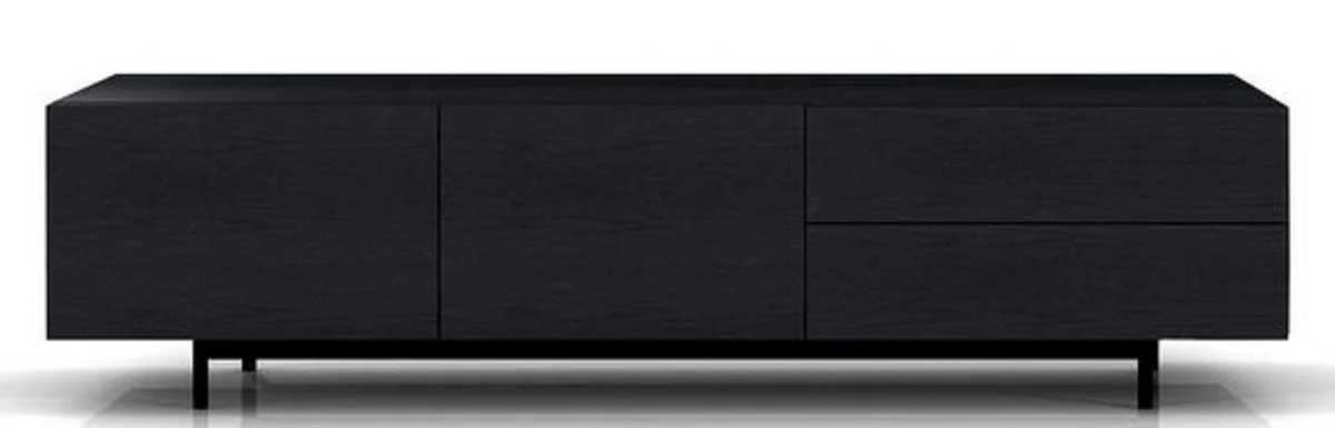 Casa Padrino Gabinete de la TV de Lujo con 2 Puertas y 2 Cajones Negro 180 x 50 x H. 46 cm - Gabinete de Roble Macizo - Muebles de Lujo