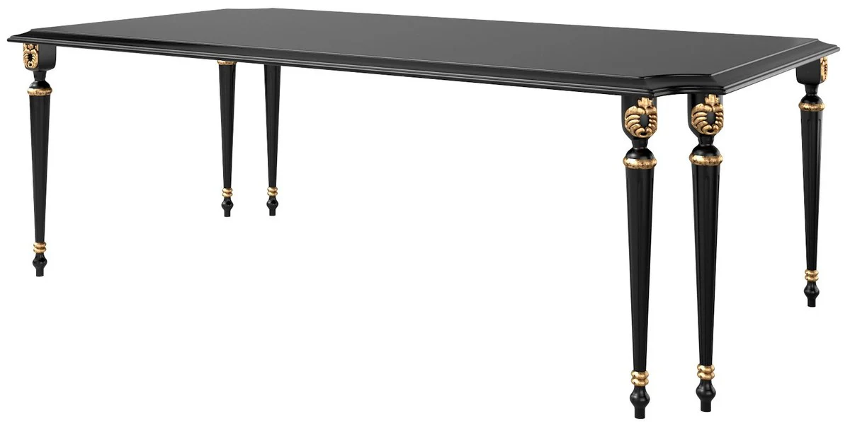 Casa Padrino mesa de comedor barroco de lujo negro / oro antiguo 230 x 115 x A. 77 cm - Mesa de comedor noble en estilo barroco - Muebles de comedor barrocos