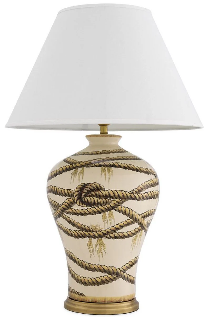 Casa Padrino lámpara de mesa de lujo beige / latón antiguo / blanco Ø 56 x A. 86 cm - Lámpara de mesa de porcelana pintada a mano - Colección de Lujo