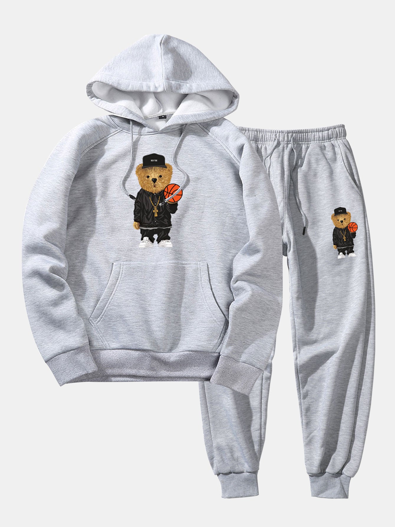 Basketball Bear Print Hoodie & Jogger Pants