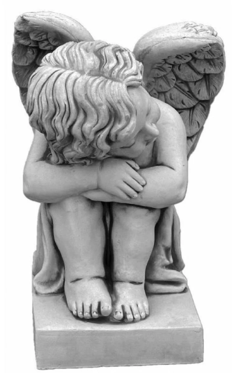 Casa Padrino Escultura de Decoraci¨®n de Jard¨ªn Art Nouveau ¨¢ngel Gris H. 57 cm - Figura de Piedra para Decoraci¨®n de Jard¨ªn Elegante - Accesorios de Decoraci¨®n de Jard¨ªn