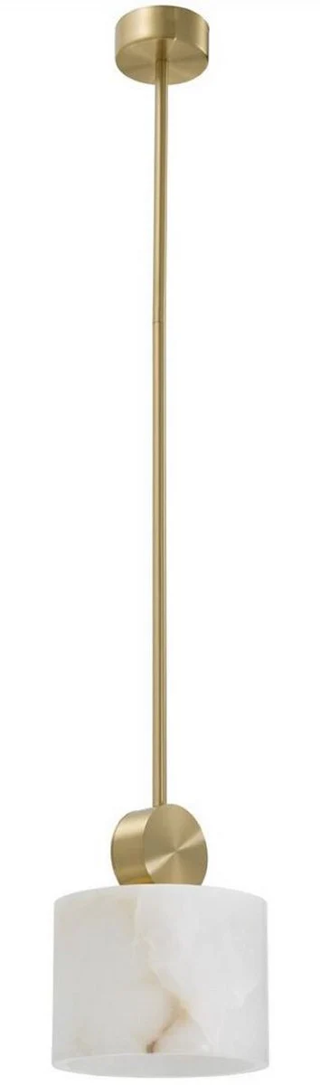 Casa Padrino lámpara colgante de lujo latón / alabastro Ø 20 x H. 24 cm - Elegante Lámpara Colgante con Pantalla Redonda de Alabastro