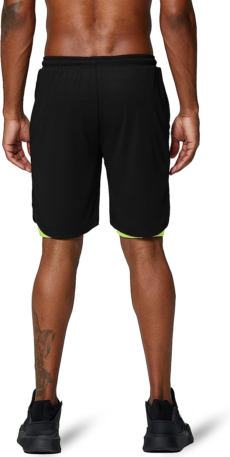 Men's 2 in 1 Running Shorts Gym Workout Quick Dry Mens Shorts with Phone Pocket