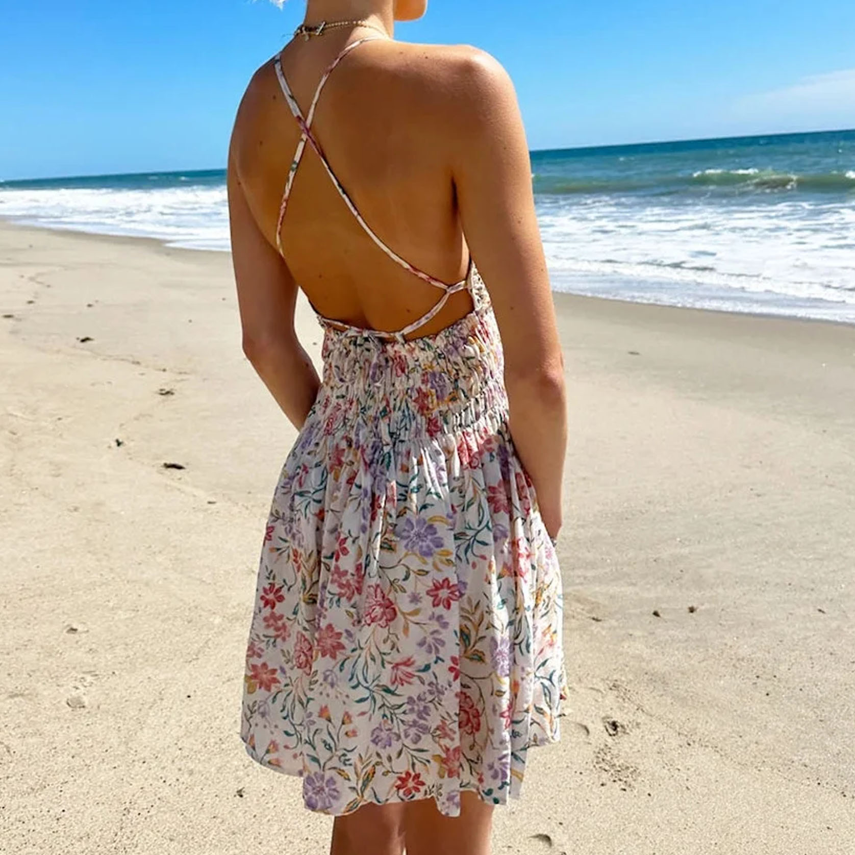 Seaside Floral Strap Mini Dress
