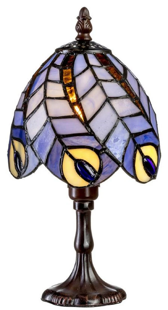 Casa Padrino lámpara de taburete Tiffany de lujo multicolor Ø 15 x A. 29 cm - Lámpara de mesa Tiffany - Lámpara de escritorio Tiffany - Luces Tiffany - Luces de lujo - Interior de lujo