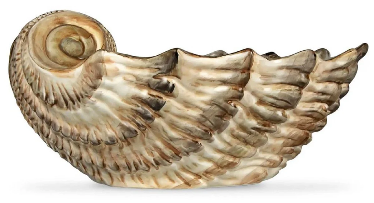 Casa Padrino cuenco de cerámica de lujo en forma de concha marrón / blanco 37 cm - Hecho en Italia